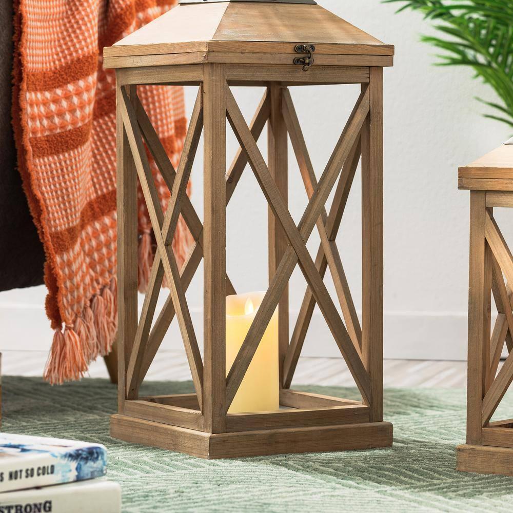 Set of 2-Mondern Brown Farmhouse Wooden Lantern