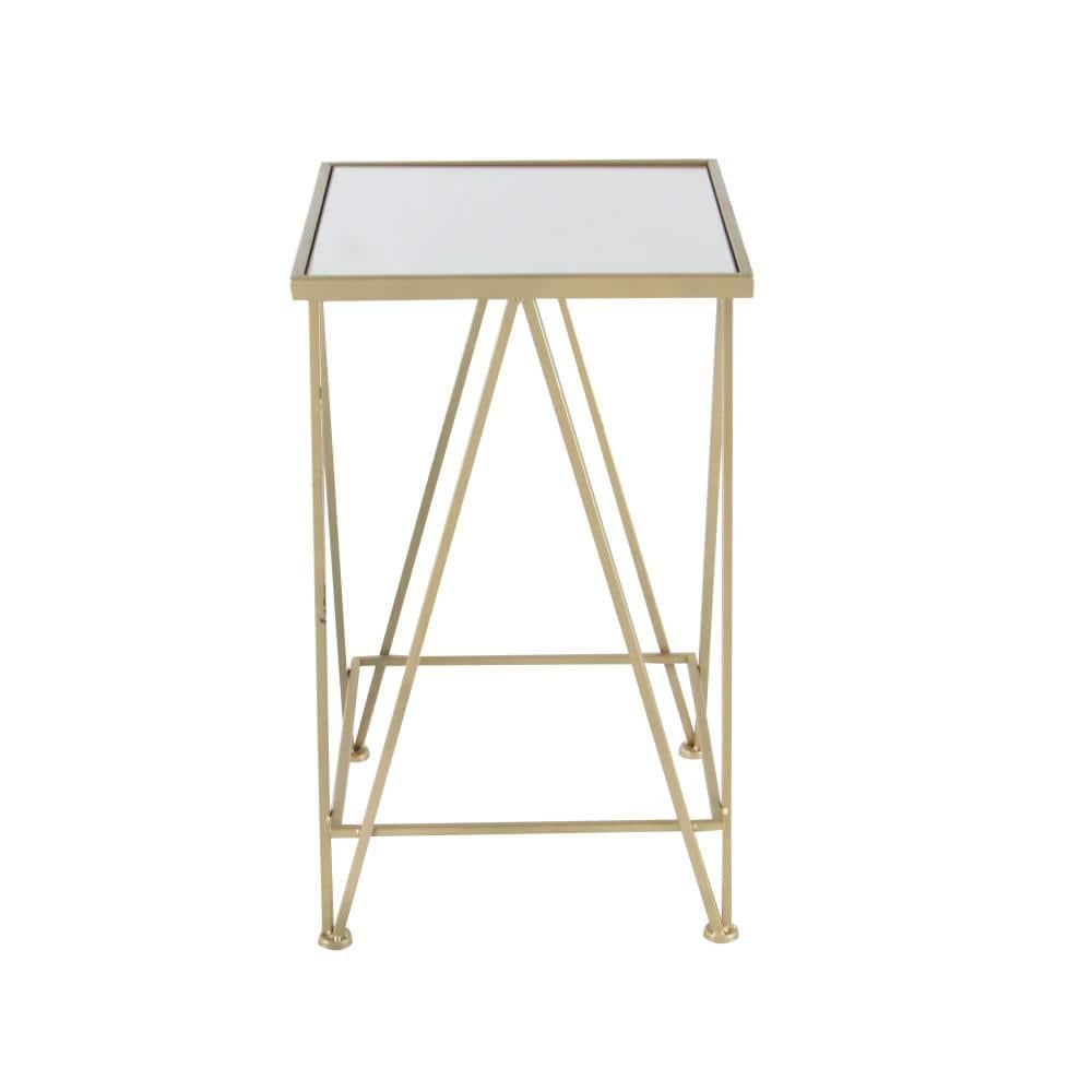 DecMode 15" x 26" Gold Metal Accent Table with Mirrored Glass Top, 2-Pieces