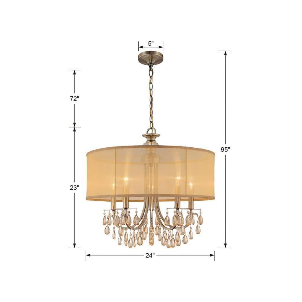 5625-AB-Crystorama Lighting-Hampton - Five Light Chandelier in Minimalist Style - 24 Inches Wide by 23 Inches High-Antique Brass Finish