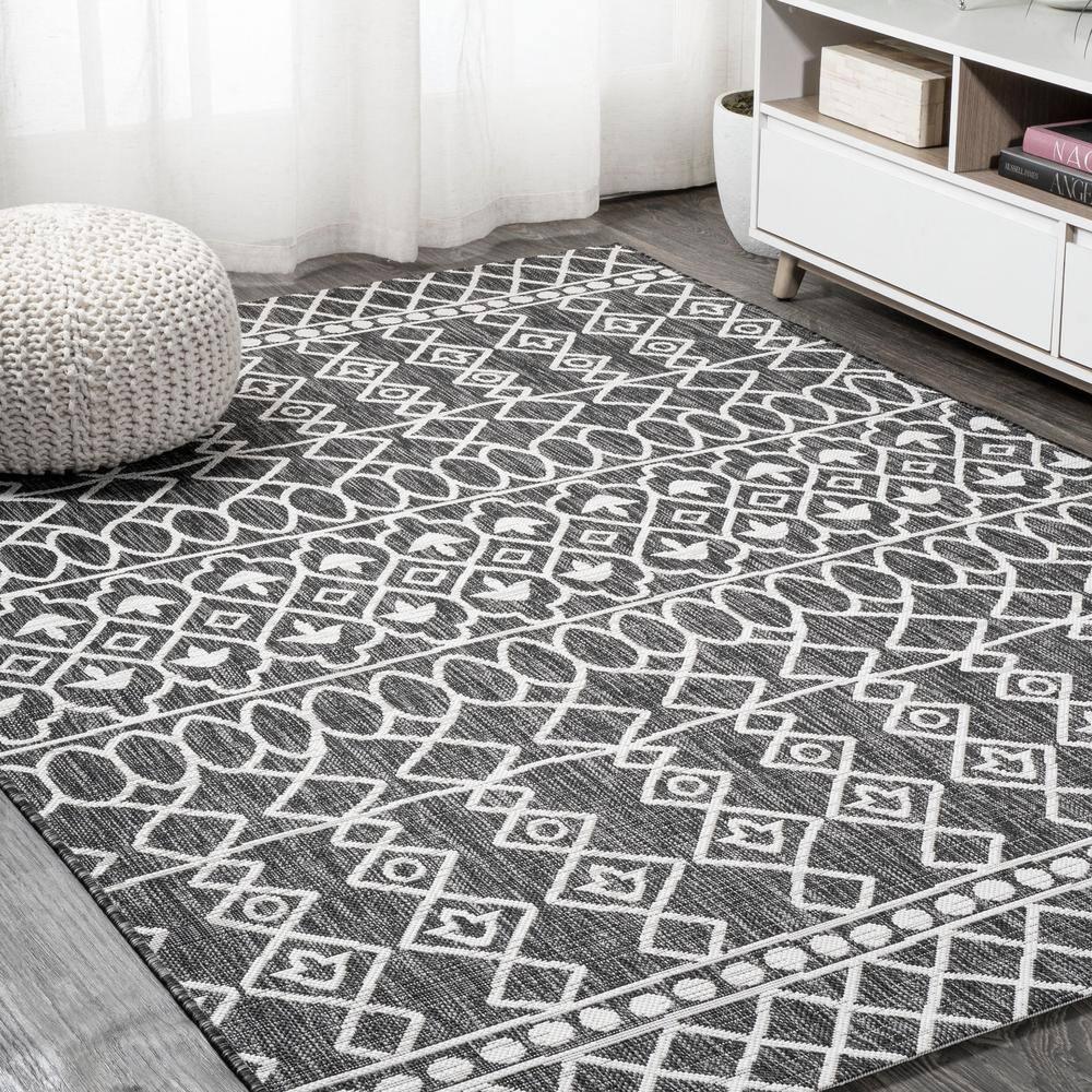 3'x5' Kafel Modern Bohemian Indoor/Outdoor Area Rug, Black/Ivory - JONATHAN Y