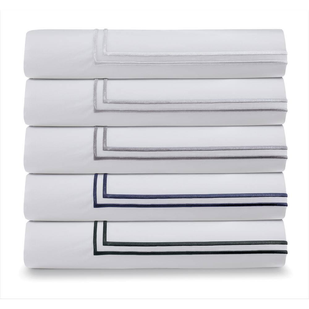 Ella Jayne Home Ella Jayne Cotton Duvet Cover with Satin Satin Stitching 3-Piece Set, White with White Satin Stitching
