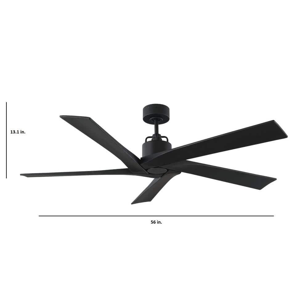 Generation Lighting Aspen 56 56-in Outdoor Black with Midnight Black Blades Ceiling Fan Light Kit Compatible - Remote Included ( 5 -Blade )