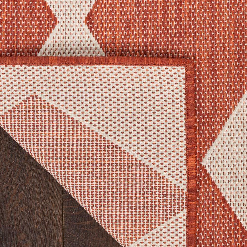 Nourison Positano Retro Diamond Flatweave Indoor Outdoor Low Pile Area Rug Terracotta 7' x 10'