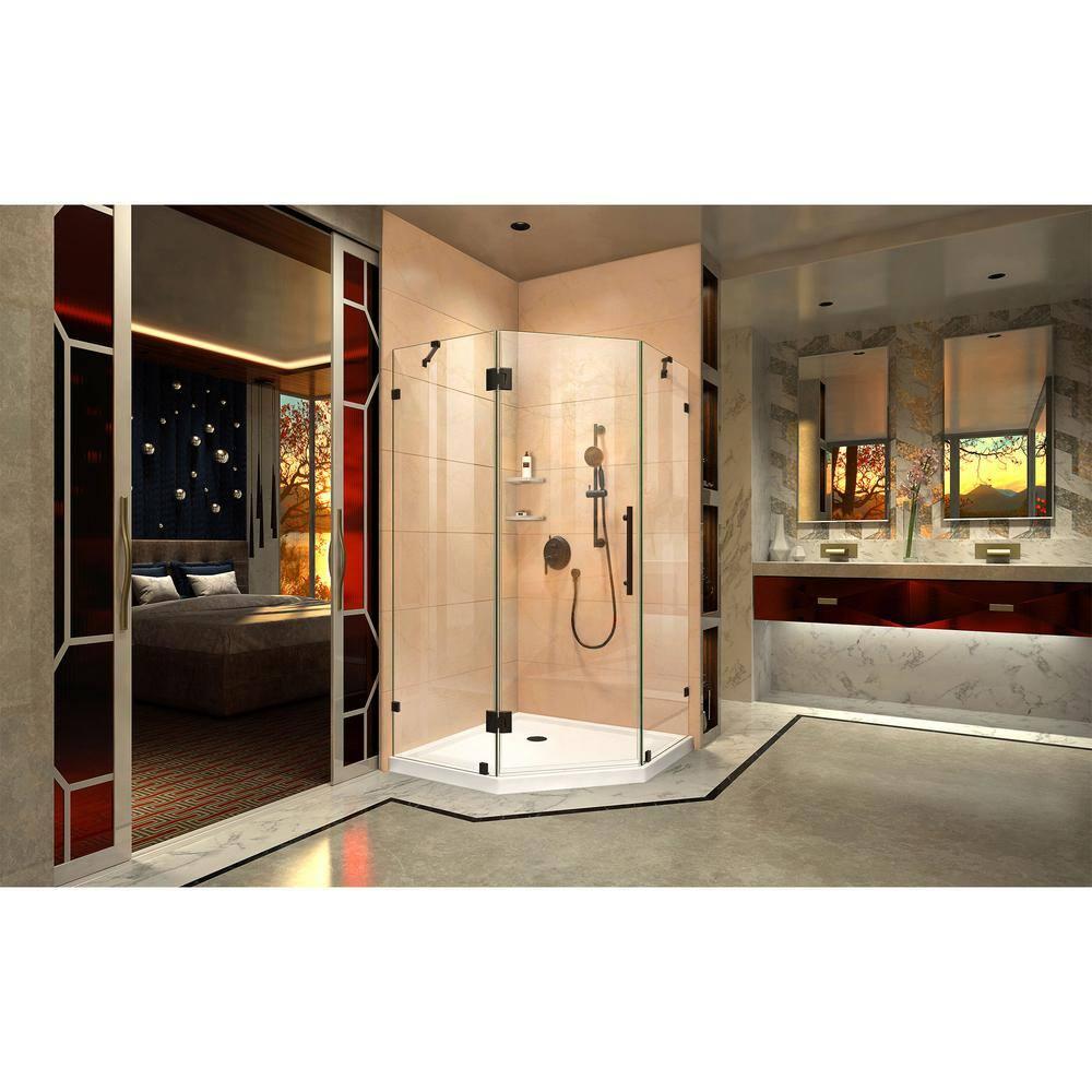 Prism Lux 38" W x 38" D x 74.75" H Frameless Neo-Angle Hinged Shower Enclosure with Base Included