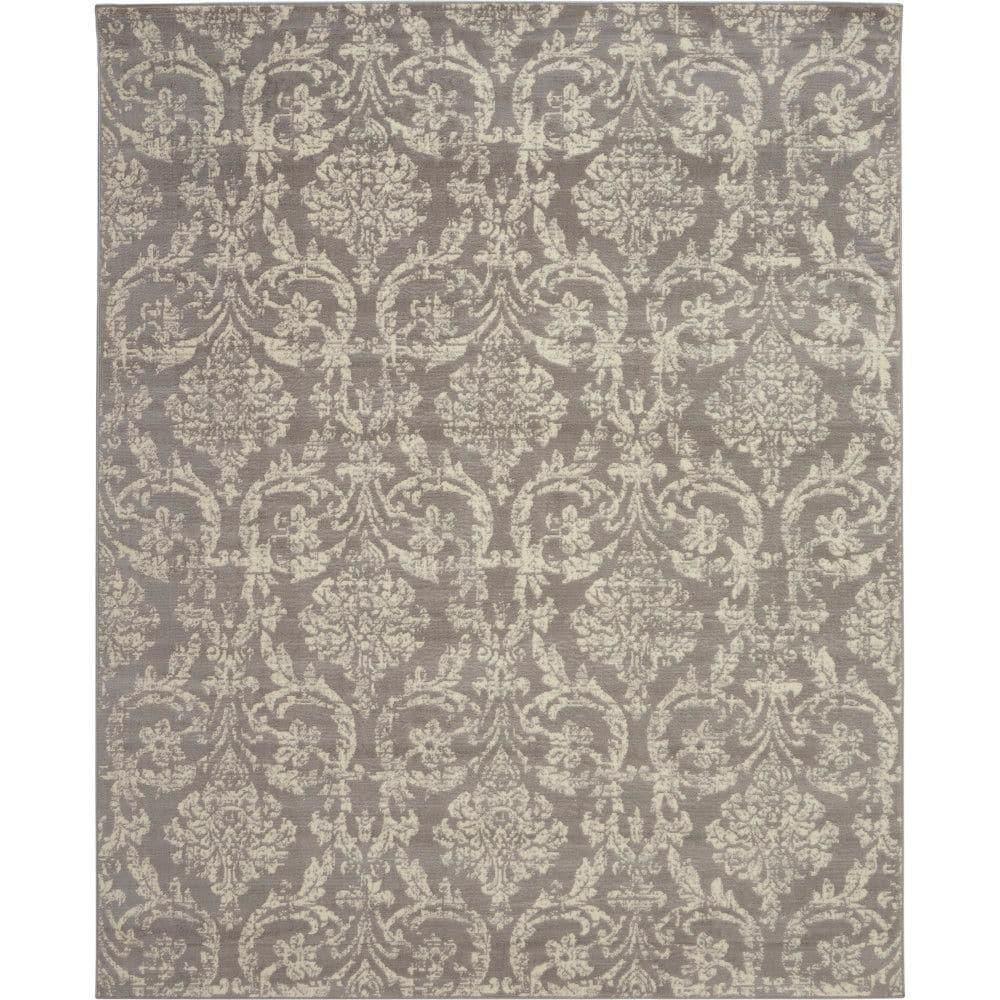 Nourison Jubilant 7'10" x 9'10" (8' x 10') Grey Area Rug Farmhouse Vintage Damask by Nourison