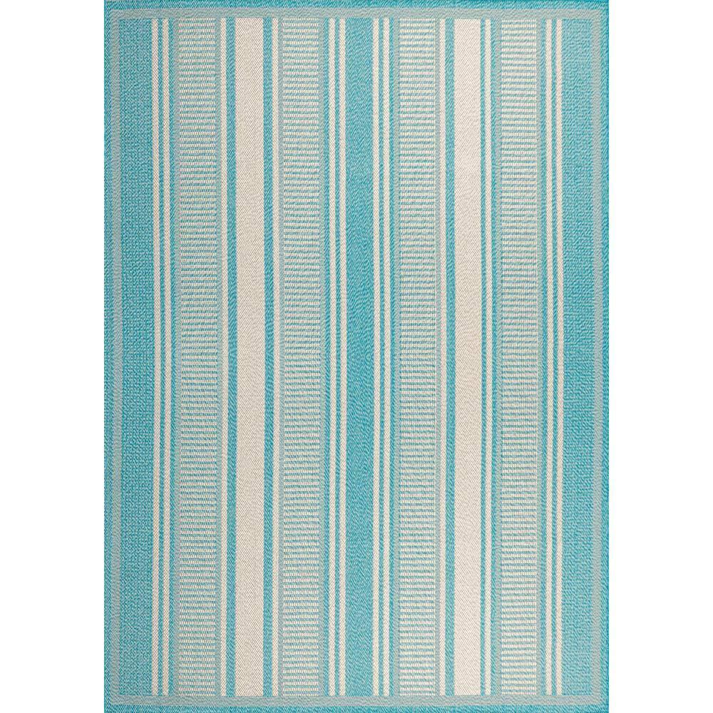 3' x 5' Haynes Modern Double Stripe Indoor/Outdoor Area Rug, Aqua/Beige - JONATHAN Y