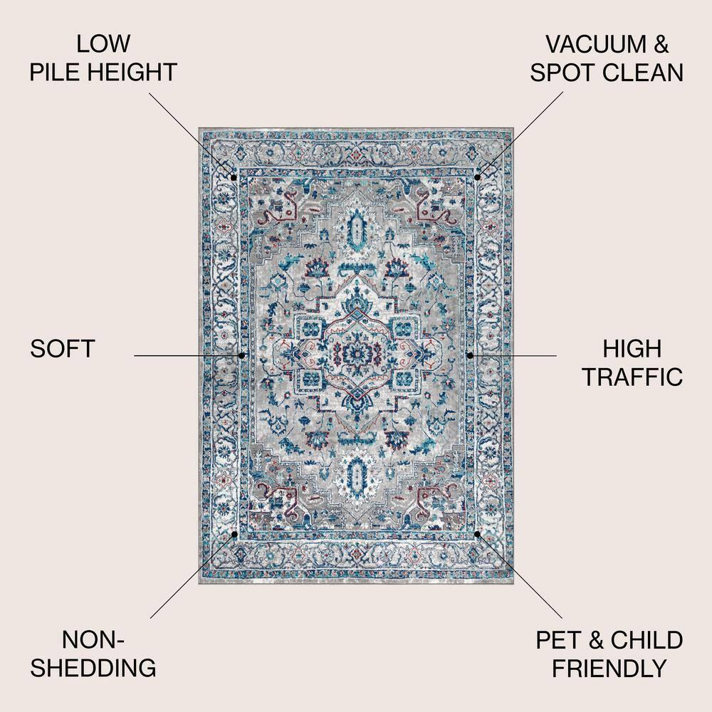 3'x5' Modern Persian Vintage Medallion Area Rug, Light Grey/Blue - JONATHAN Y
