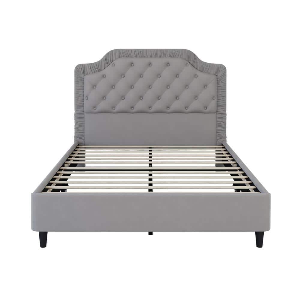 Gray Velvet Full Size Upholstered Bed with Tufted Headboard