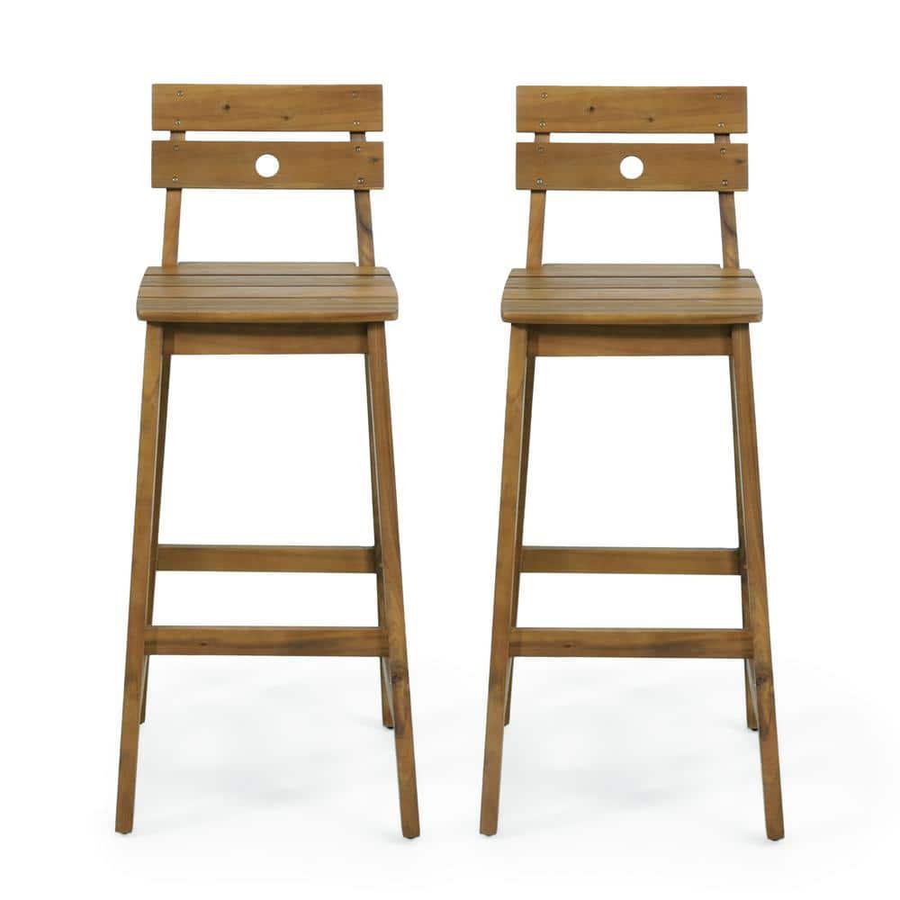 Noble House Castner Outdoor Bar Stool, Teak, 2 Pack
