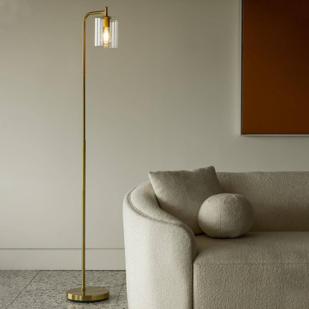 Brightech Elizabeth 66 in. Brass Industrial LED Floor Lamp with Glass Shade and Edison Bulb, Gold