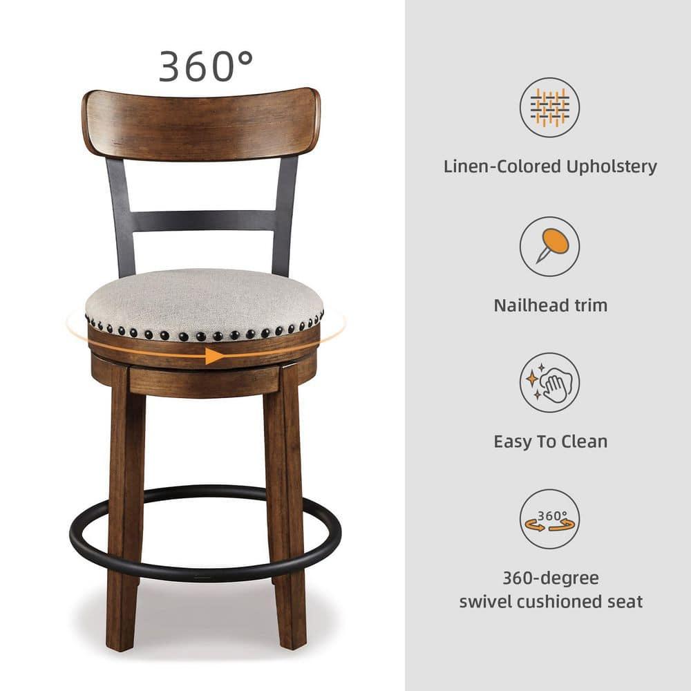 Signature Design by Ashley Valebeck Upholstered Swivel Counter Height Barstool Brown: Polyester, Wood Frame, Fixed Height