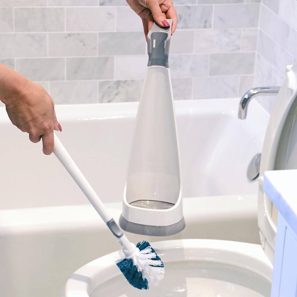 Unger No-Drip Toilet Brush Set  Flexible Neck Toilet Brush with Portable Caddy Holder, Discreet Bathroom Cleaning Brush, Toilet Scrubber, Toilet Bowl Cleaner Brush, Bathroom Cleaning Supplies