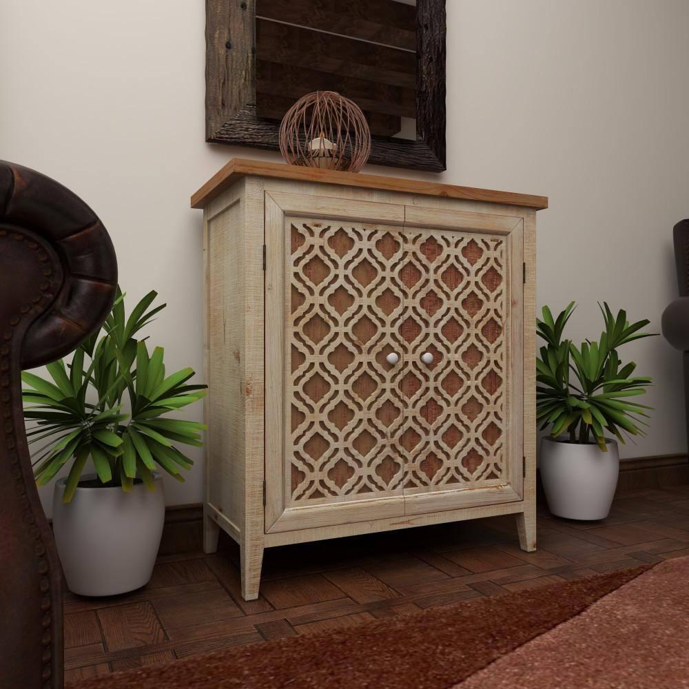Rustic 2 Door Wooden Cabinet Brown - Olivia & May: Bohemian Style, Fixed Shelves, No Assembly Required
