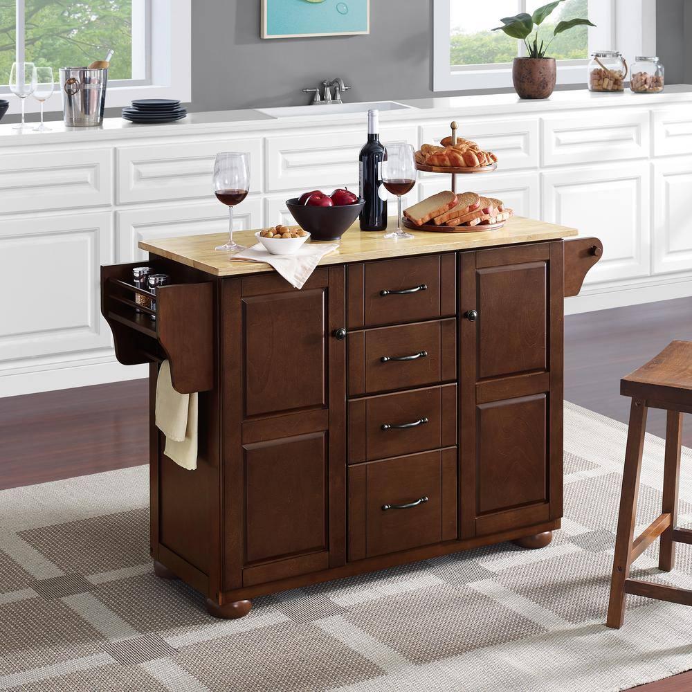 Crosley Eleanor Natural Wood Top Kitchen Island in Mahogany
