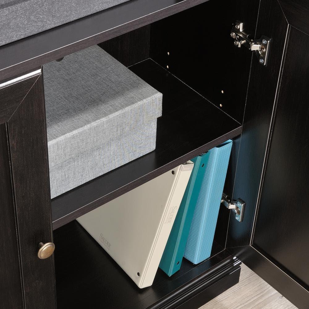 Sauder 70" 5 Shelf Bookcase with Doors Black: Mid-Century Modern, MDF Frame, Vertical Storage