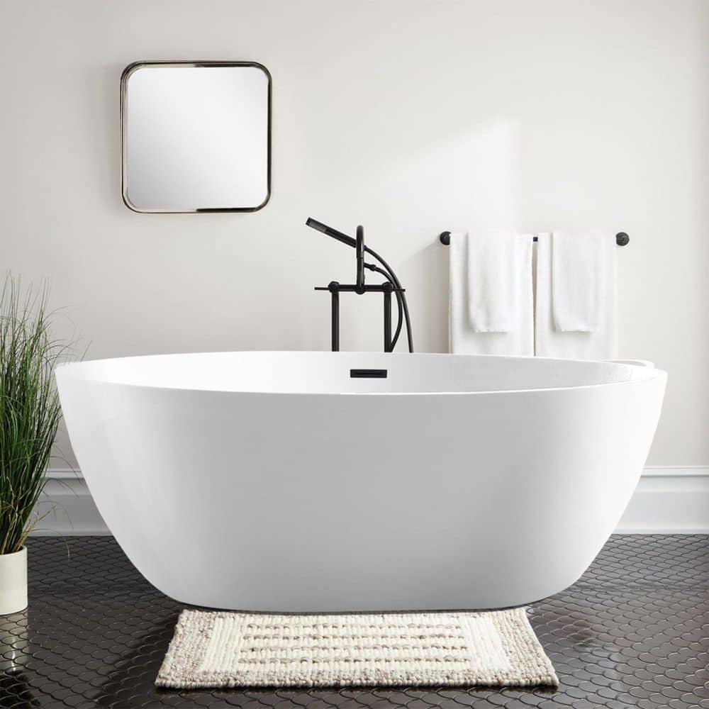 Vanity Art 59" X 32" White Acrylic Freestanding Bathtub
