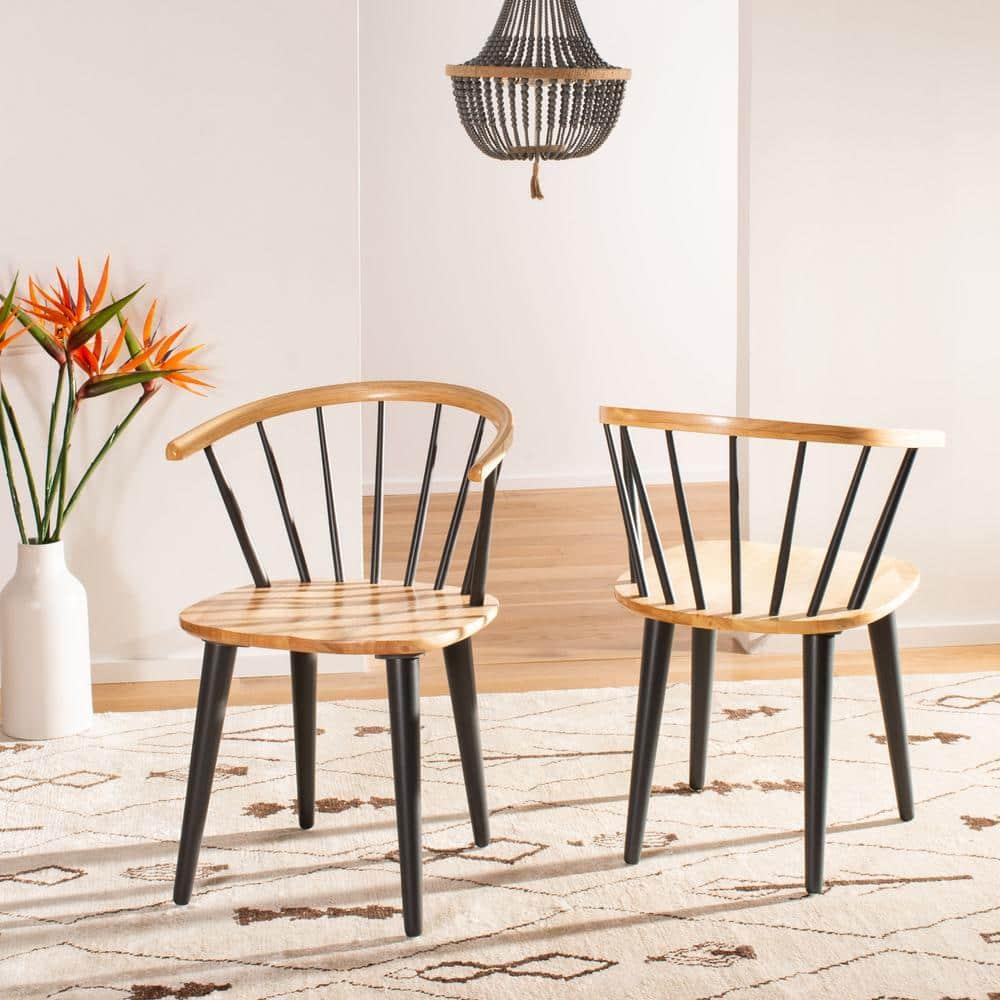 SAFAVIEH Blanchard Mid-Century Curved Spindle Side Chair, Natural/Grey