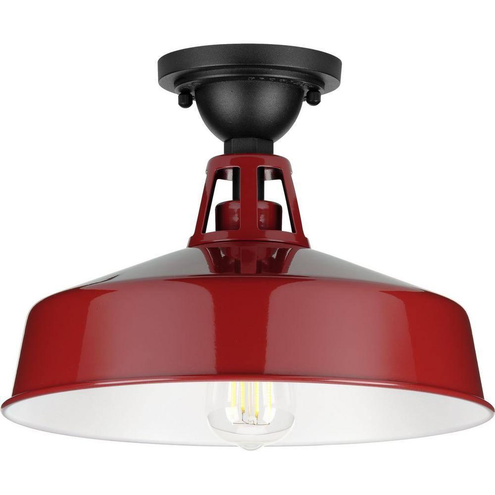 Progress Lighting, Cedar Springs, 1-Light Ceiling Light, Red Finish, White Shade