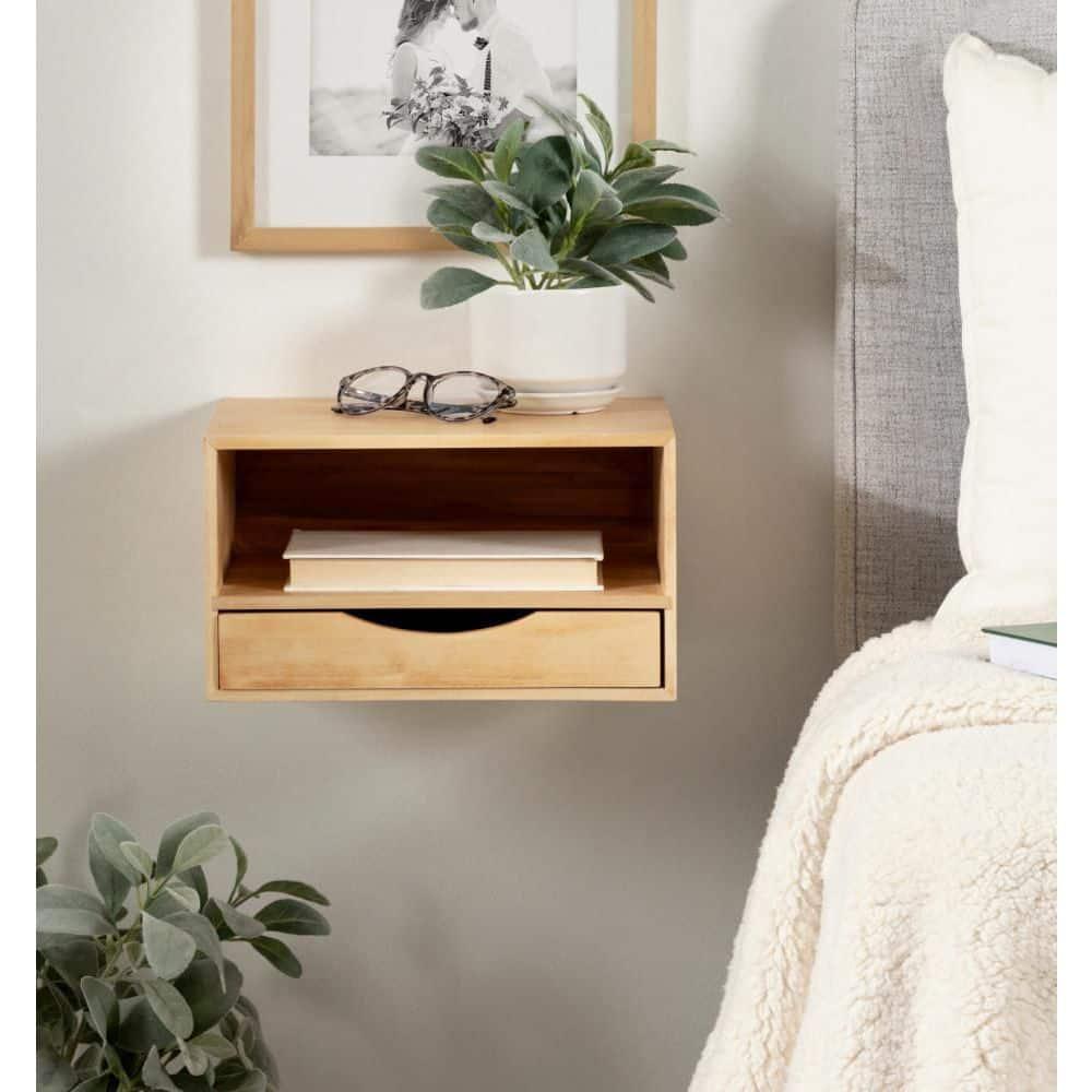 Kate and Laurel Hutton Rectangle Wood Floating Side Table, 12.5x10x7, Natural