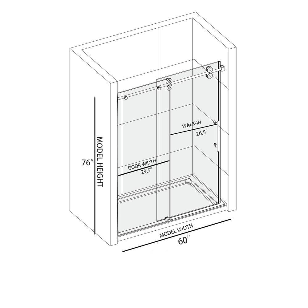 56-60 in. W x 76 in. H Sliding Frameless Shower Door in Brushed Nickel Finish with 5/16 in. (8 mm) Tempered Glass