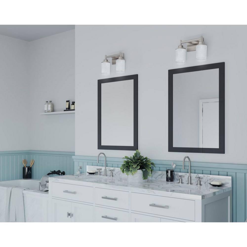 Progress Lighting Alexa Collection 2-Light Bath Fixture, Brushed Nickel, White Linen Glass Shade