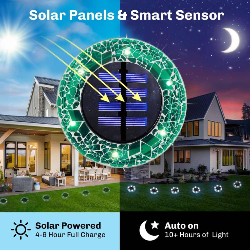 Bell + Howell 6 LED Round Green Mosaic Solar Powered Disk Lights with Auto On/Off - 4 Pack