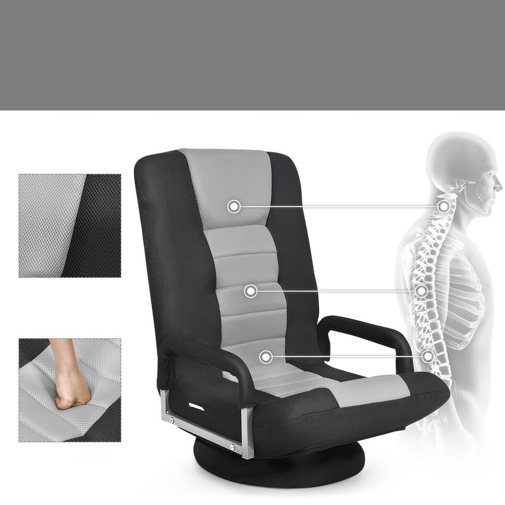 360-Degree Swivel Gaming Floor Chair with Foldable Adjustable Backrest Grey