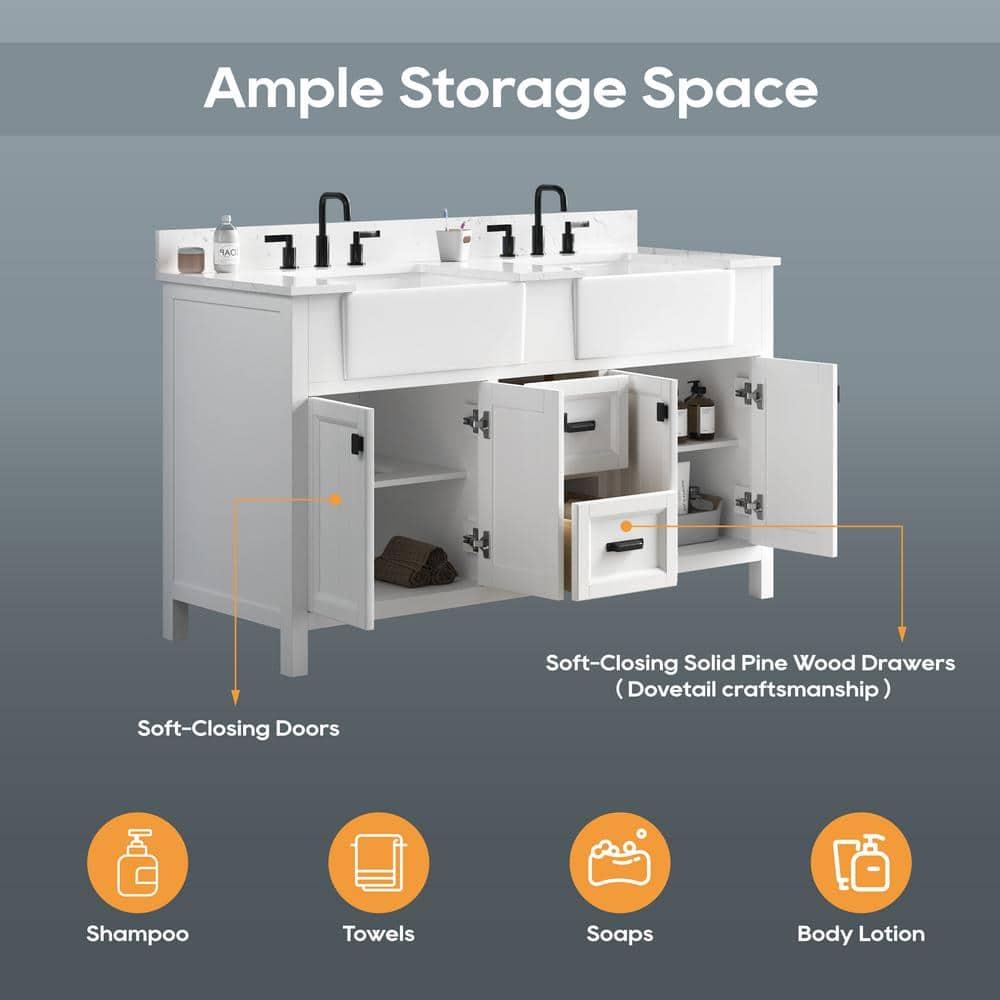 Richfield 60-inch White Painted Freestanding Double Sink Bathroom Vanity