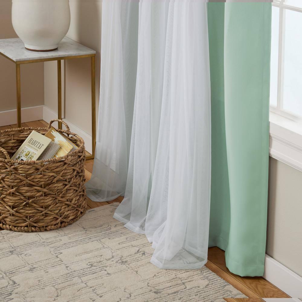 Set of 2 (84"x52") Caterina Layered Solid Blackout with Sheer Top Curtain Panels Aqua - Exclusive Home: Room Darkening, Thermal Insulated