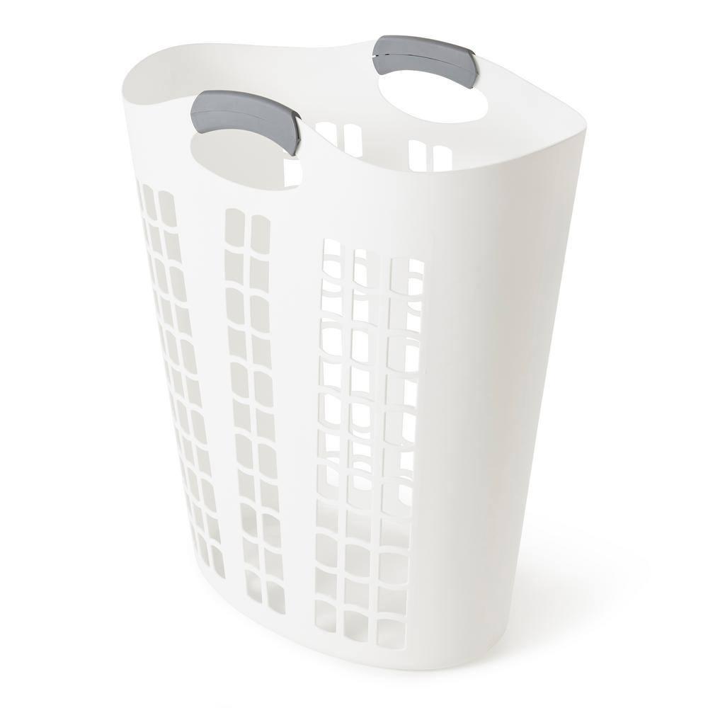 Gracious Living Gracious Living Easy Carry Flex 87 L Plastic Laundry Hamper, White (2 Pack) (Set of 2)