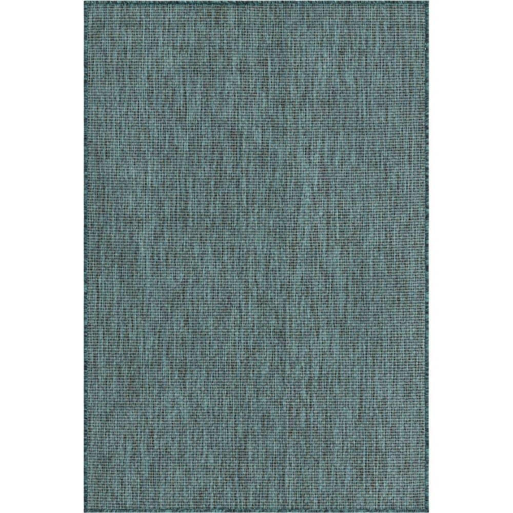 Unique Loom 4' 1 x 6' 1 Rectangle Indoor/Outdoor Solid Teal Area Rug