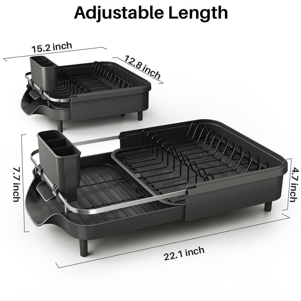 Fabhob Expandable Dish Rack for Kitchen Counter, Stainless Steel Dish Drainer with Drainboard Set and Utensil Holder