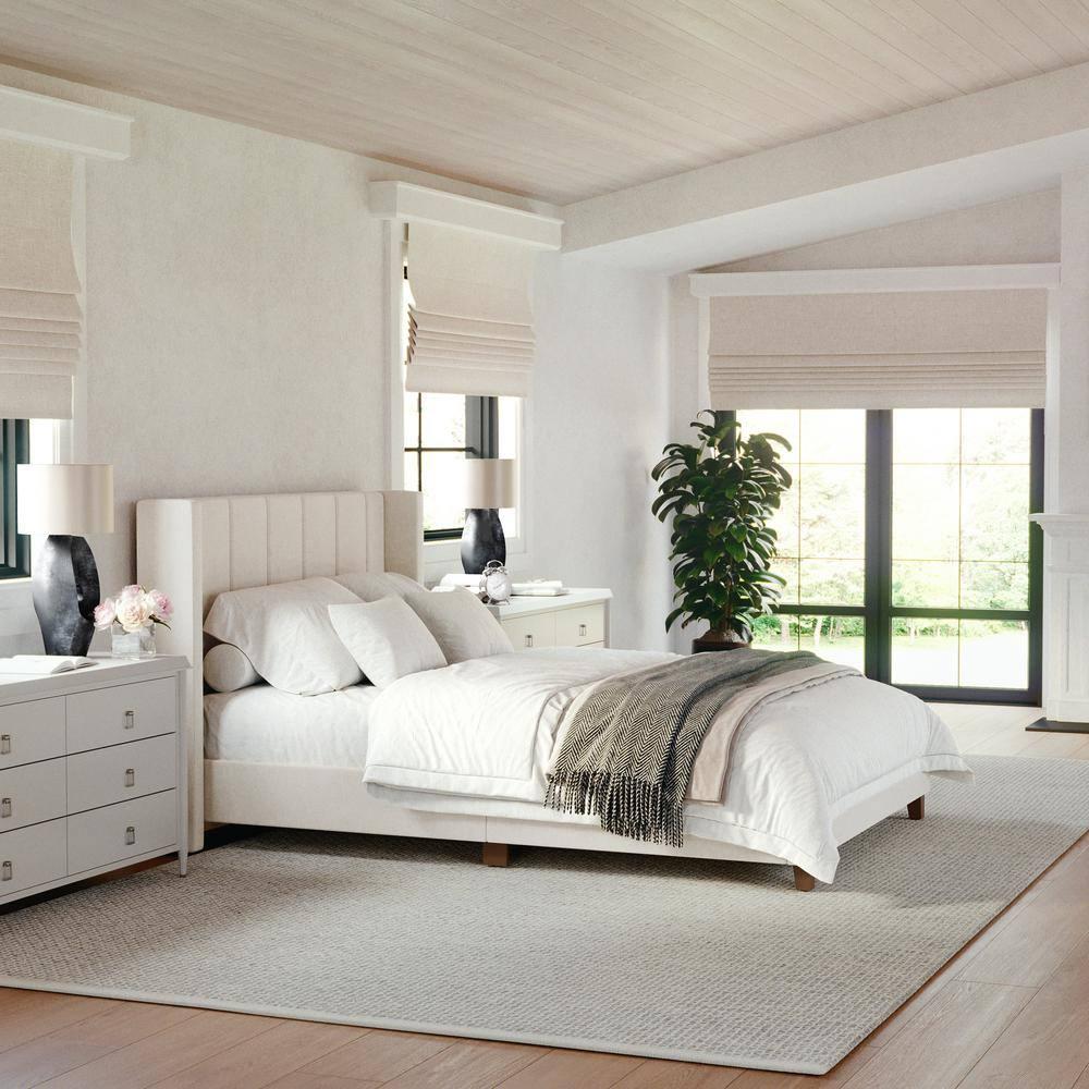 Martha Stewart Martha Stewart Kay Upholstered Platform Bed With Channel Stitched Wingback Headboard