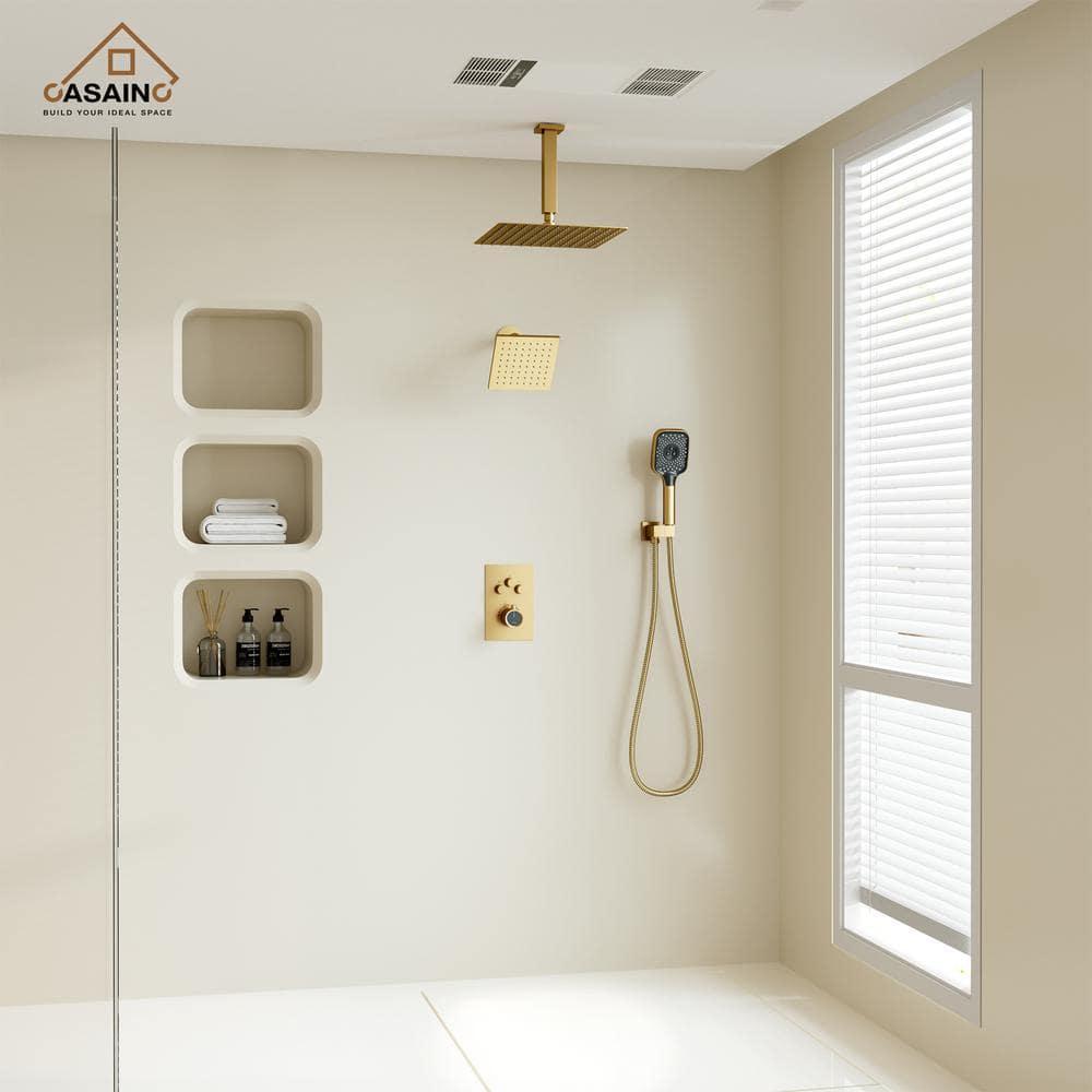 Rainfall Symphony 12inch 3-Function Dual Shower Head Thermostatic Shower System with 3 Sprays Handheld