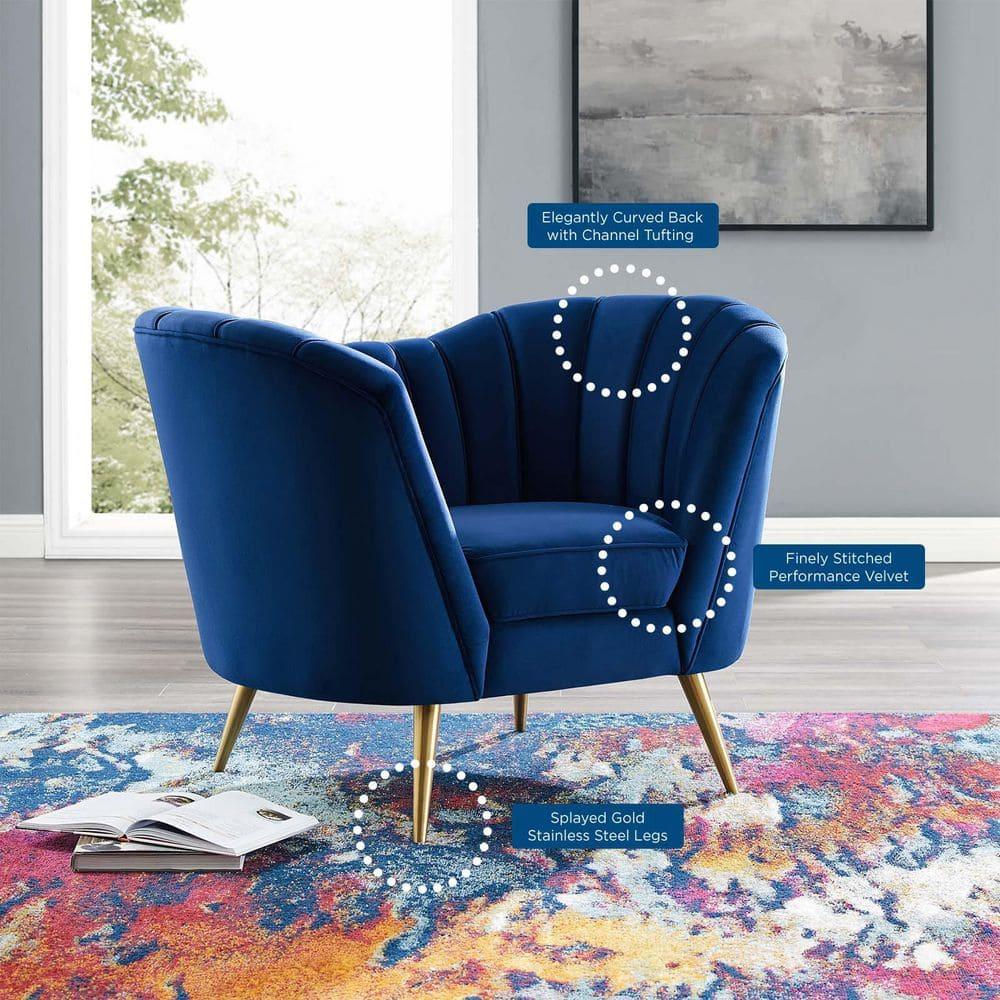 Modway Opportunity Modern Performance Velvet Armchair in Navy Finish