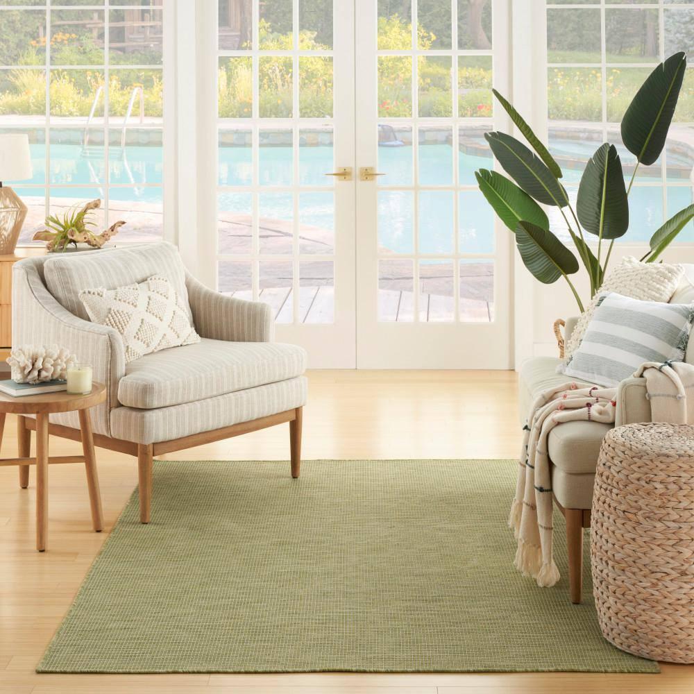Nourison Positano Solid Flatweave Low Pile Indoor Outdoor Area Rug Green 7' x 10'