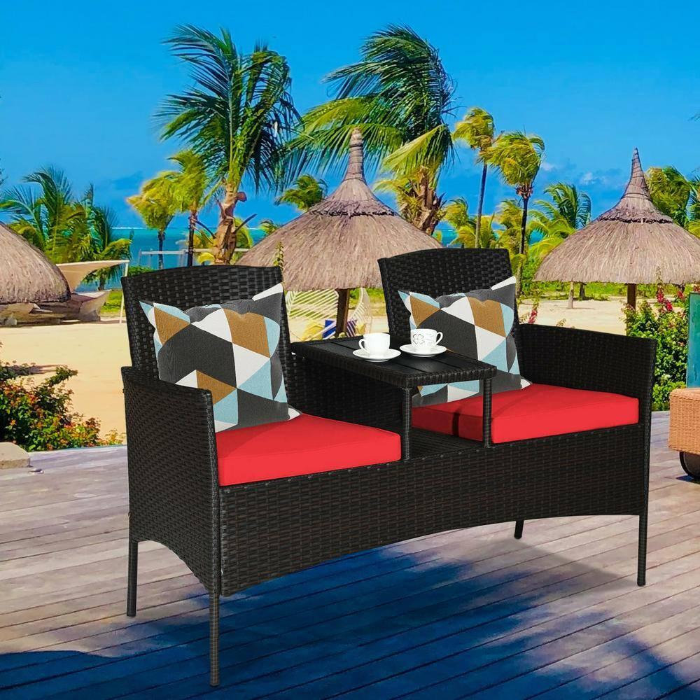 Tangkula Outdoor Rattan Furniture Wicker Patio Conversation Chair W/Cushion Red
