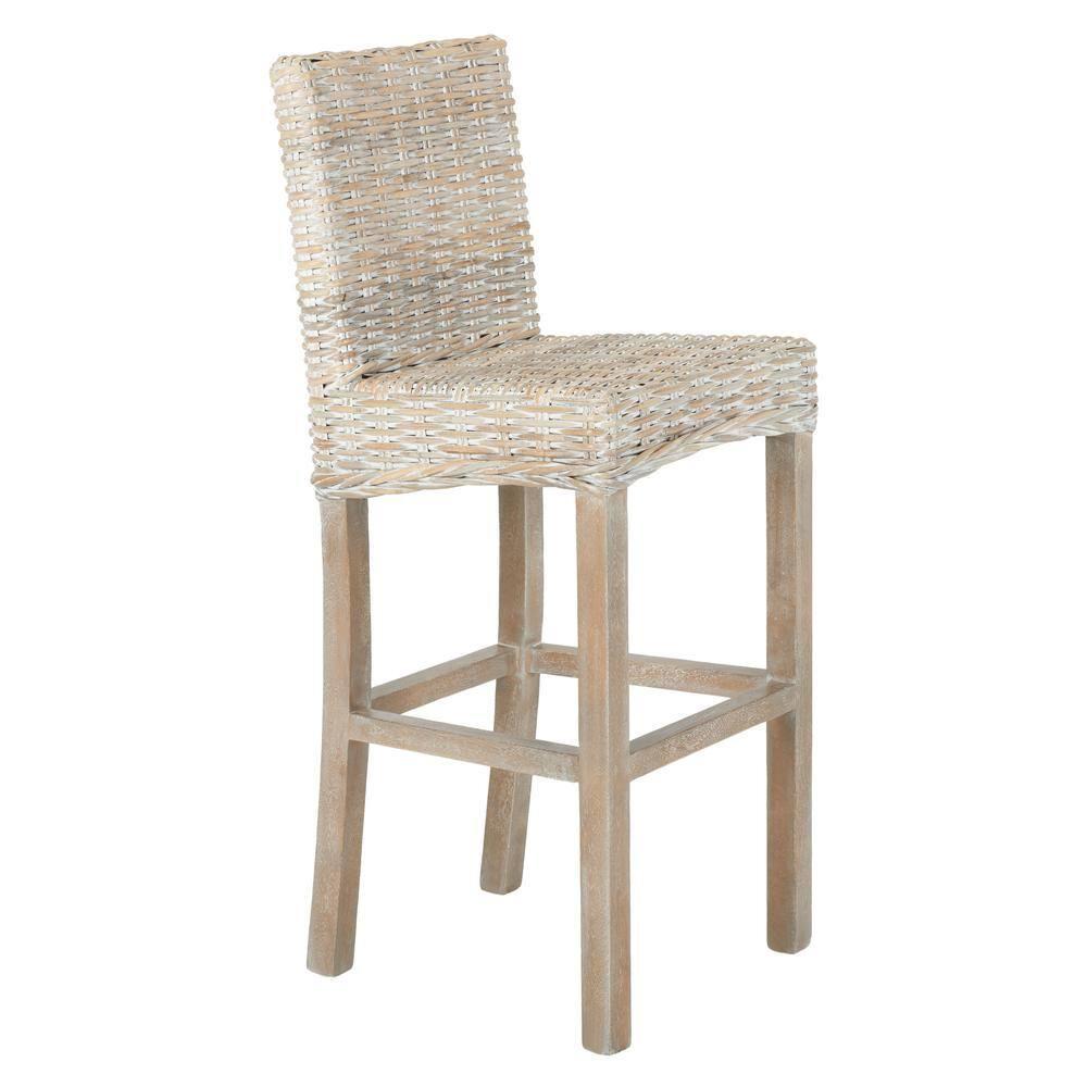 Tobie Rattan Bar Stool - BST6500 - Grey White Wash - Safavieh