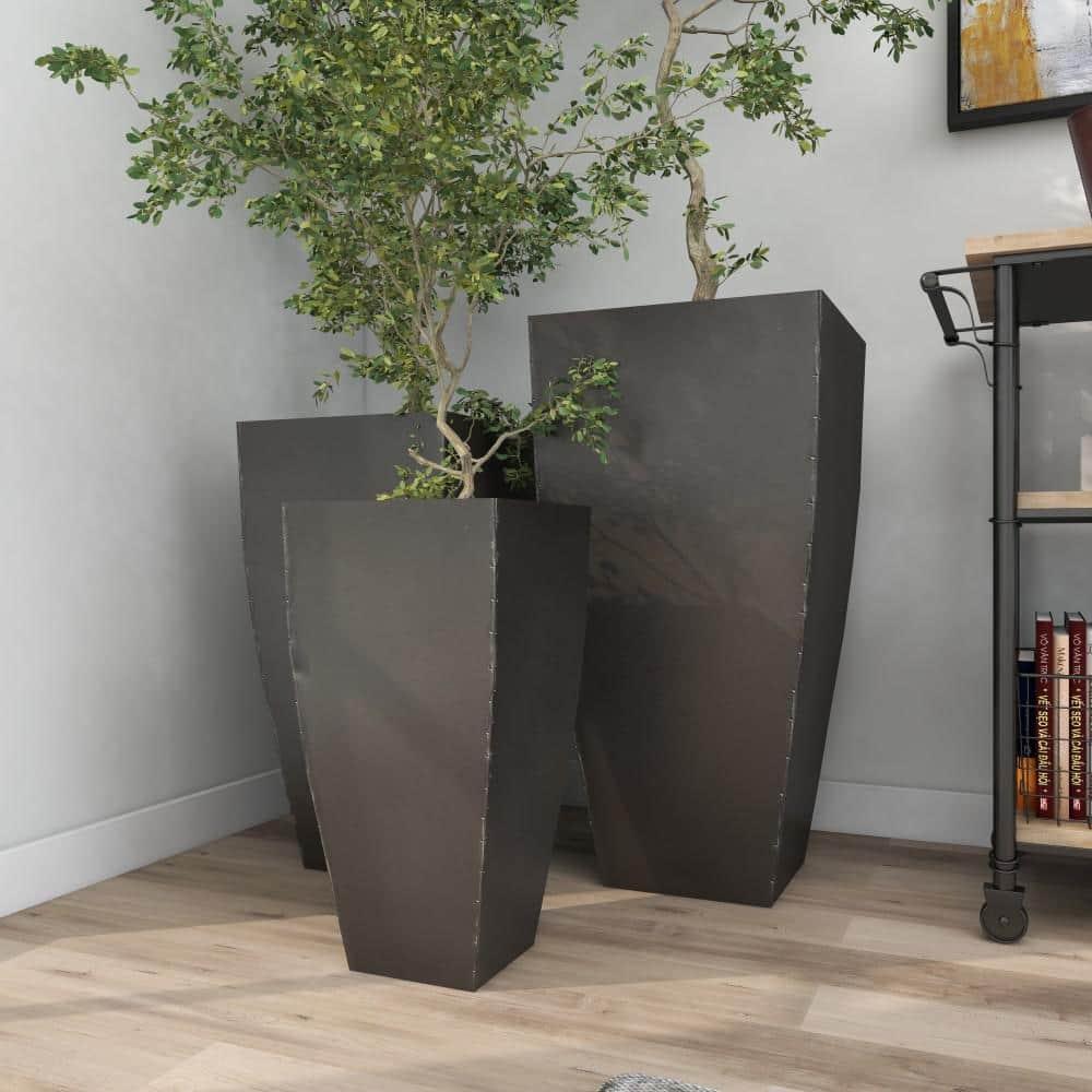 Set of 3 Modern Rectangular Metal Planters Black - Olivia & May: Iron Construction, Indoor/Outdoor Use, No Drainage Holes