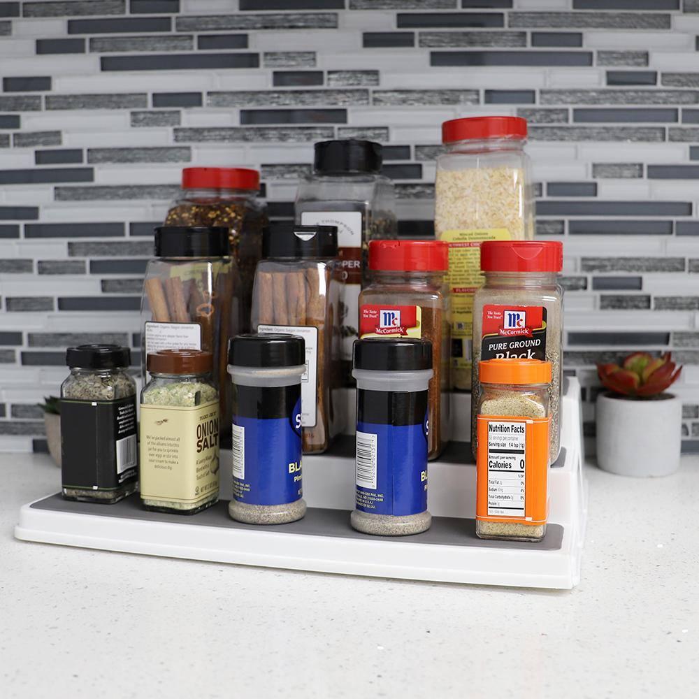 Home Basics 3 Tier Rubber Lined Plastic Spice Rack, Double, White, 14.5-23 Inches