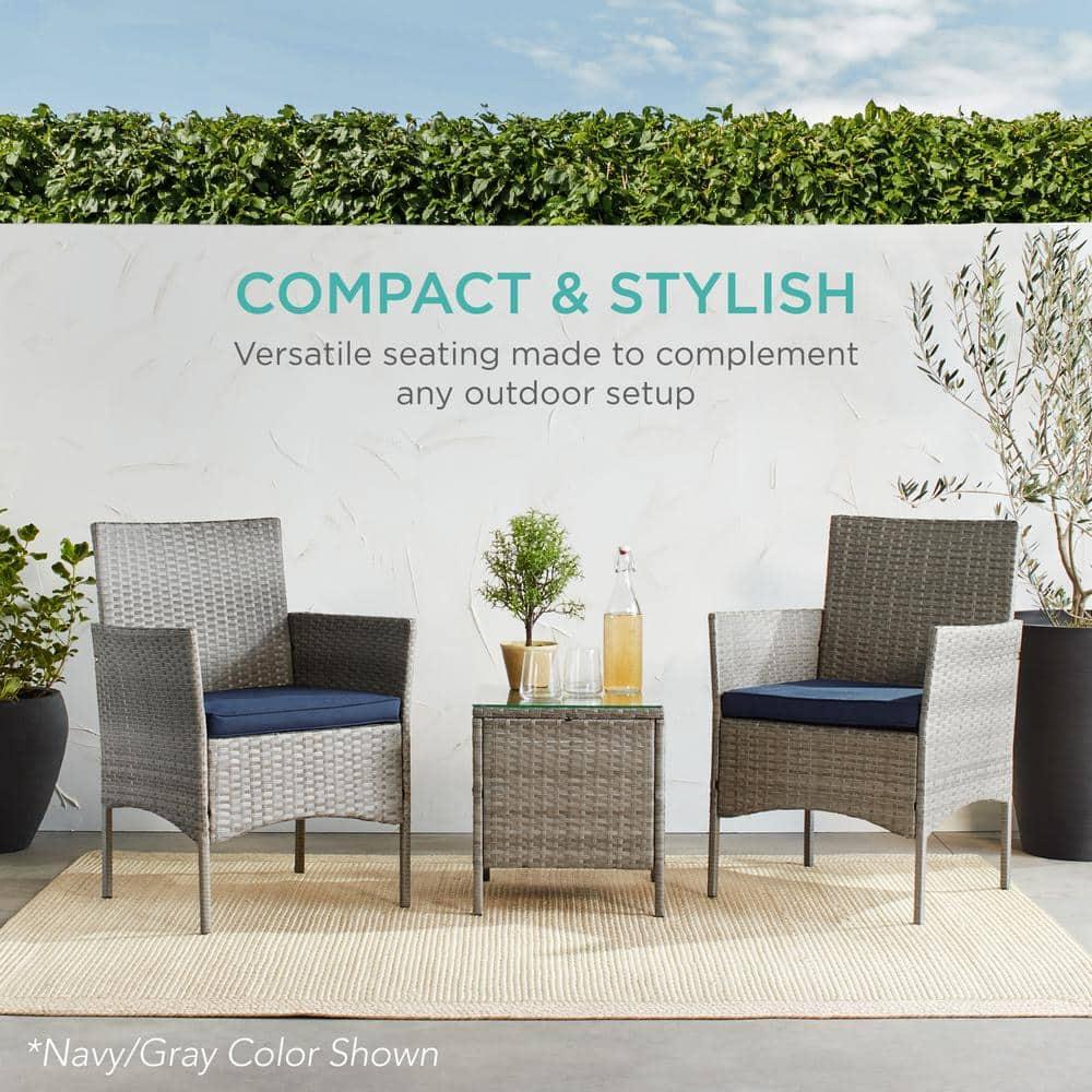 Best Choice Products 3-Piece Outdoor Wicker Conversation Patio Bistro Set, w/ 2 Chairs, Table - Natural/Ivory