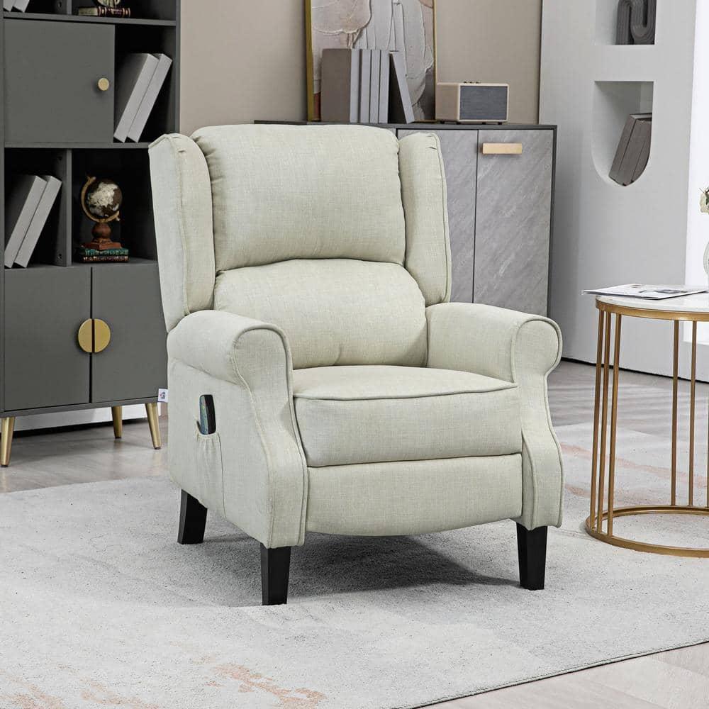 HOMCOM Wingback Heated Vibrating Massage Chair, Accent Sofa Vintage Upholstered Massage Recliner Chair, Beige