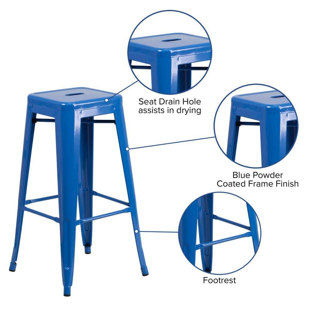 Flash Furniture Commercial Grade 30" High Backless Blue Metal Indoor-Outdoor Barstool with Square Seat