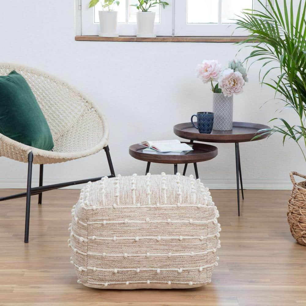 Penelope Pouf Ottoman Brown/Ivory - Anji Mountain: Cotton Blend, No Assembly, Fair Trade Certified