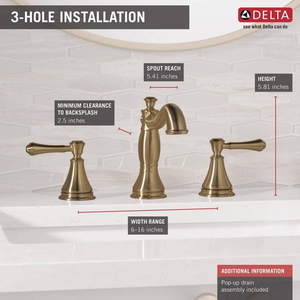 Cassidy Widespread Bathroom Faucet 3 Hole, 2-handle Bathroom Sink Faucet with Drain Assembly