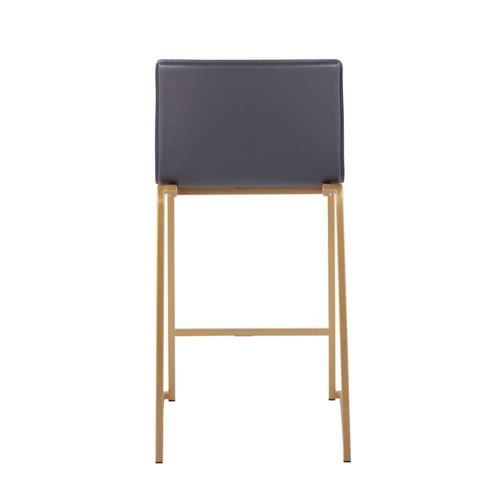 Set of 2 Mara Counter Height Barstools Gold/Gray - LumiSource: Modern Faux Leather, Metal Base, Footrest