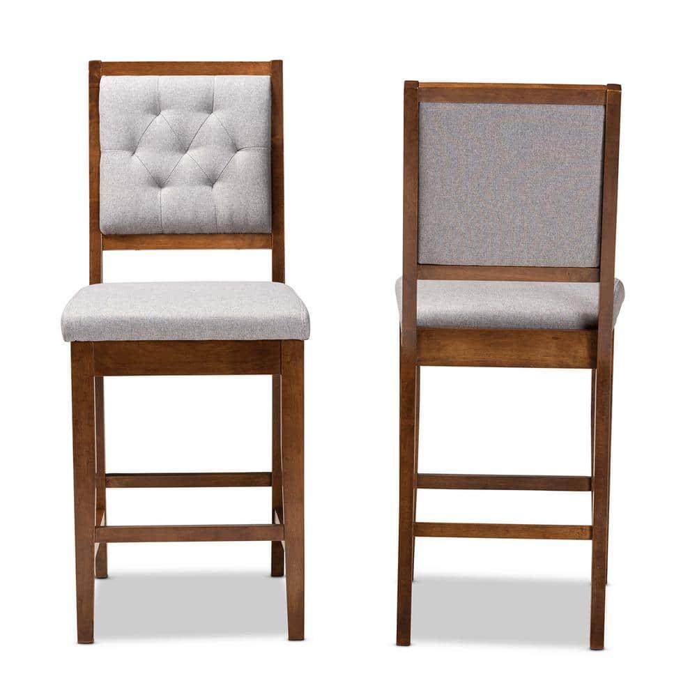 2pc Gideon Fabric Upholstered and Wood Counter Height Barstool Set Gray/Walnut Brown - Baxton Studio: Polyester, Fixed Height, Rectangle Shape