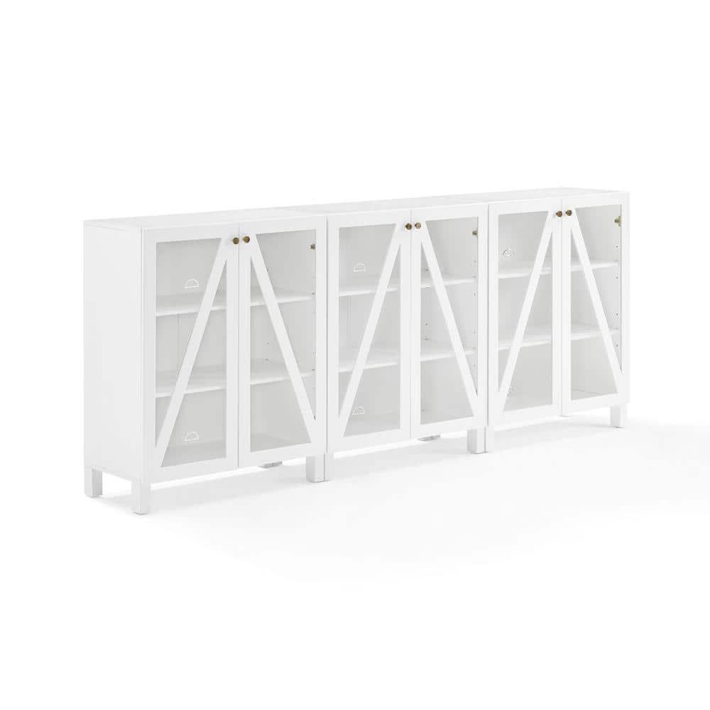 Crosley 90" Cassai 3pc Media Sideboard Cabinet Set of 3 Storage Pantries White: Modern Farmhouse Style, 9 Adjustable Shelves