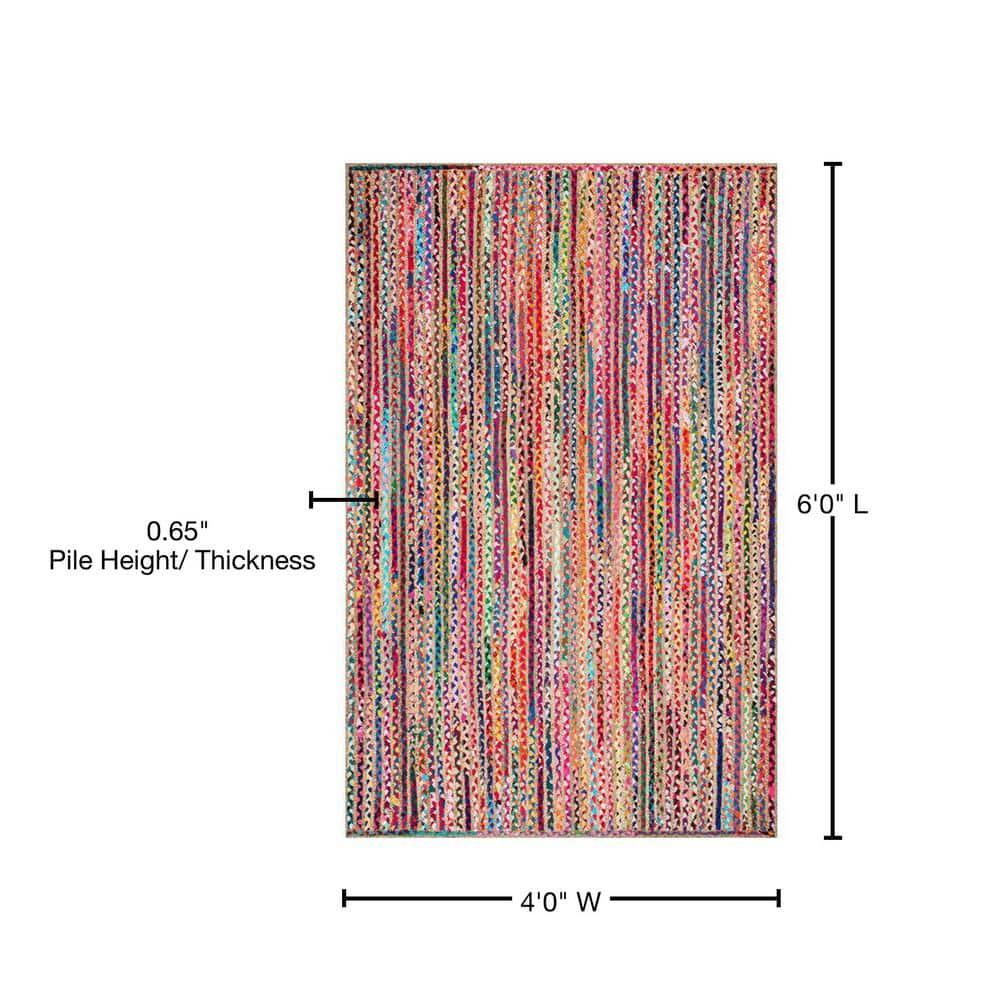 Nuloom Aleen Striped 4x6 Jute Indoor Area Rug for Dining Room Rug Neutral Rug Living Room Rug Kitchen, Multicolor
