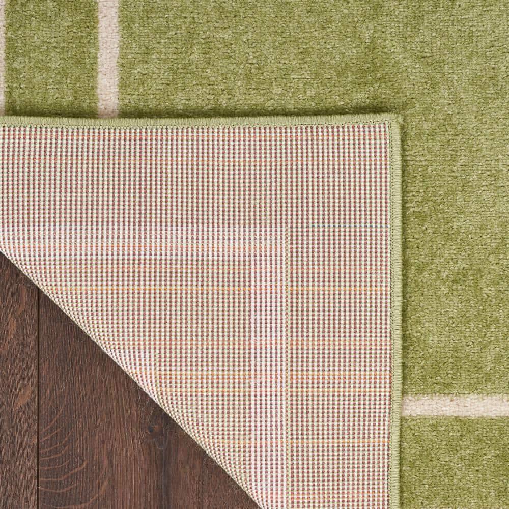 Nourison Essentials Solid Bordered Low Pile Indoor Outdoor Area Rug 5' x 7' Green Ivory